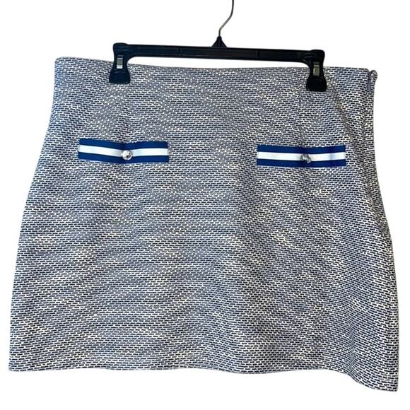 AQUA Ladies Navy Blue & White Tweed Stretch Mini Skirt, Size Large, NWT! - Picture 2 of 3
